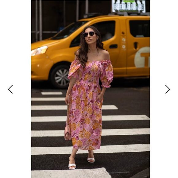 $235 Jessie Zhao Mountain Imagination Smocked Midi Dress NWT XS - Picture 2 of 13